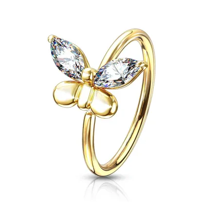 Piercing nez anneau papillon doré strass