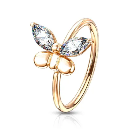 Piercing nez anneau papillon rosé strass