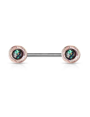 Piercing téton floral opaline verte