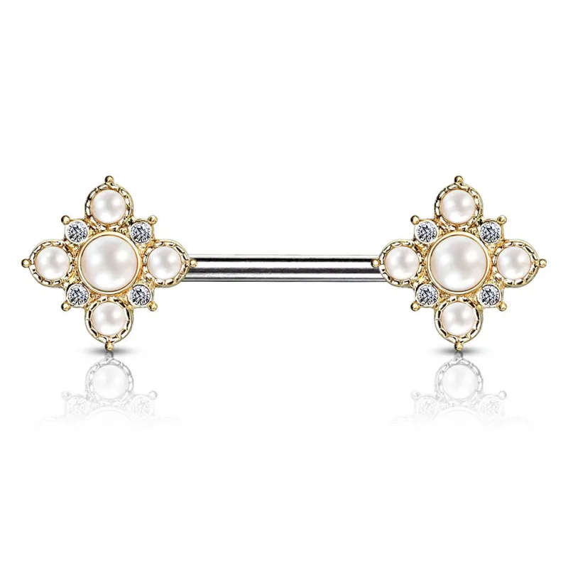 Piercing téton losange floral doré perles cristaux