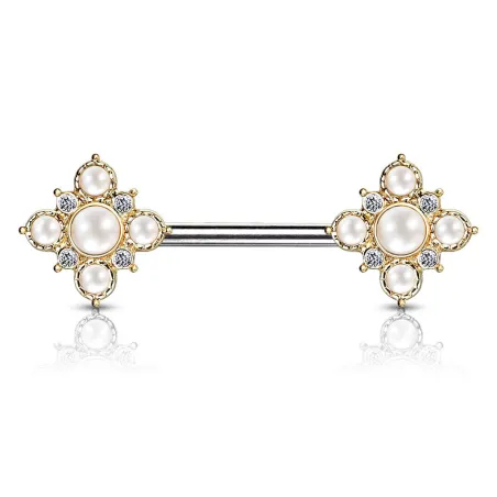 Piercing téton losange floral doré perles cristaux