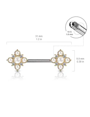 Piercing téton losange floral doré perles cristaux