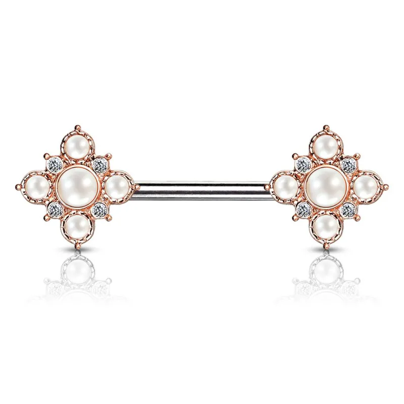 Piercing téton losange floral rosé perles cristaux