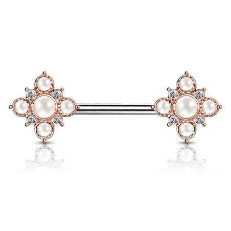 Piercing téton losange floral rosé perles cristaux