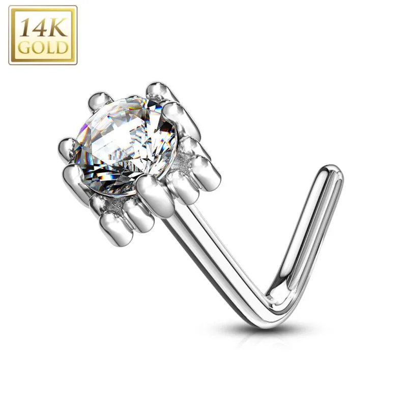 Piercing nez Or blanc 14 carats carré gemme blanc