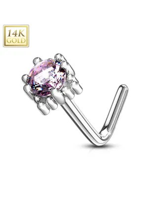 Piercing nez Or blanc 14 carats carré gemme rose