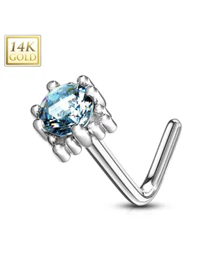 Piercing nez Or blanc 14 carats carré gemme turquoise