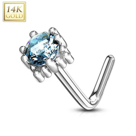 Piercing nez Or blanc 14 carats carré gemme turquoise