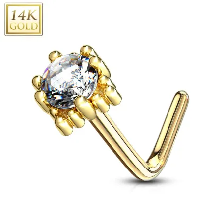 Piercing nez Or jaune 14 carats carré gemme blanc