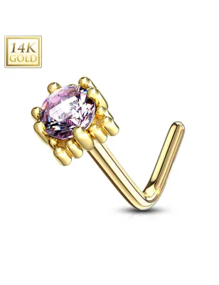 Piercing nez Or jaune 14 carats carré gemme rose