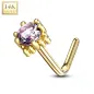 Piercing nez Or jaune 14 carats carré gemme rose