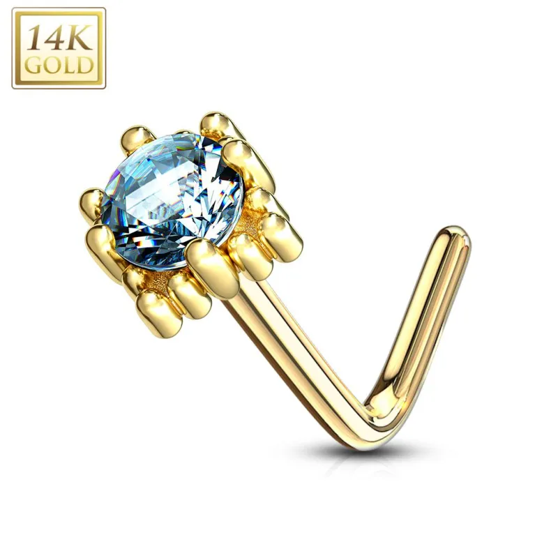 Piercing nez Or jaune 14 carats carré gemme turquoise