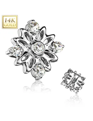 Piercing microdermal Or blanc 14 Carats fleur 5 strass