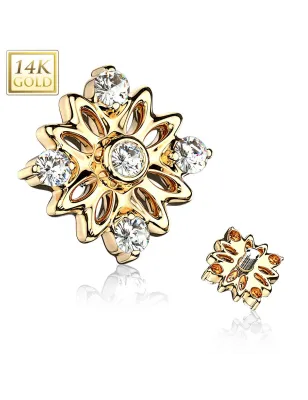 Piercing microdermal Or jaune 14 Carats fleur 5 strass