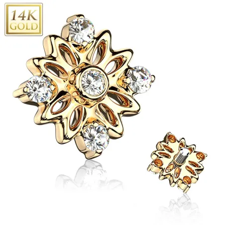 Piercing microdermal Or jaune 14 Carats fleur 5 strass