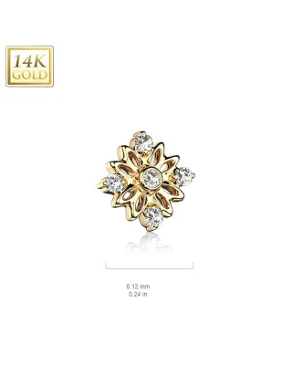 Piercing microdermal Or jaune 14 Carats fleur 5 strass