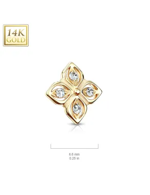 Piercing microdermal Or jaune 14 Carats fleur à 4 pétales