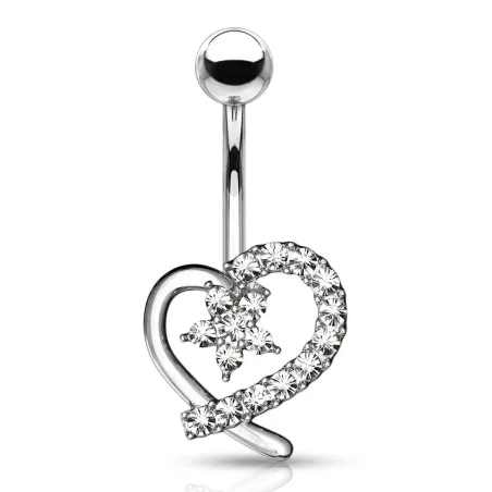 Piercing nombril coeur avec fleur pavée