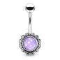 Piercing nombril fleur pierre lumineuse violette