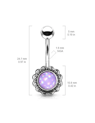 Piercing nombril fleur pierre lumineuse violette