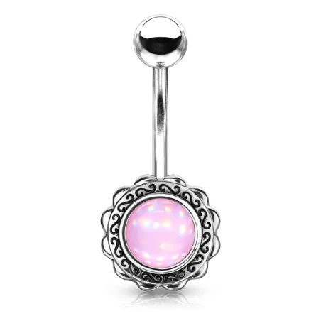 Piercing nombril fleur pierre lumineuse rose