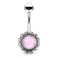 Piercing nombril fleur pierre lumineuse rose