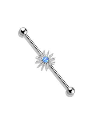 Piercing industriel oreille soleil opale bleue