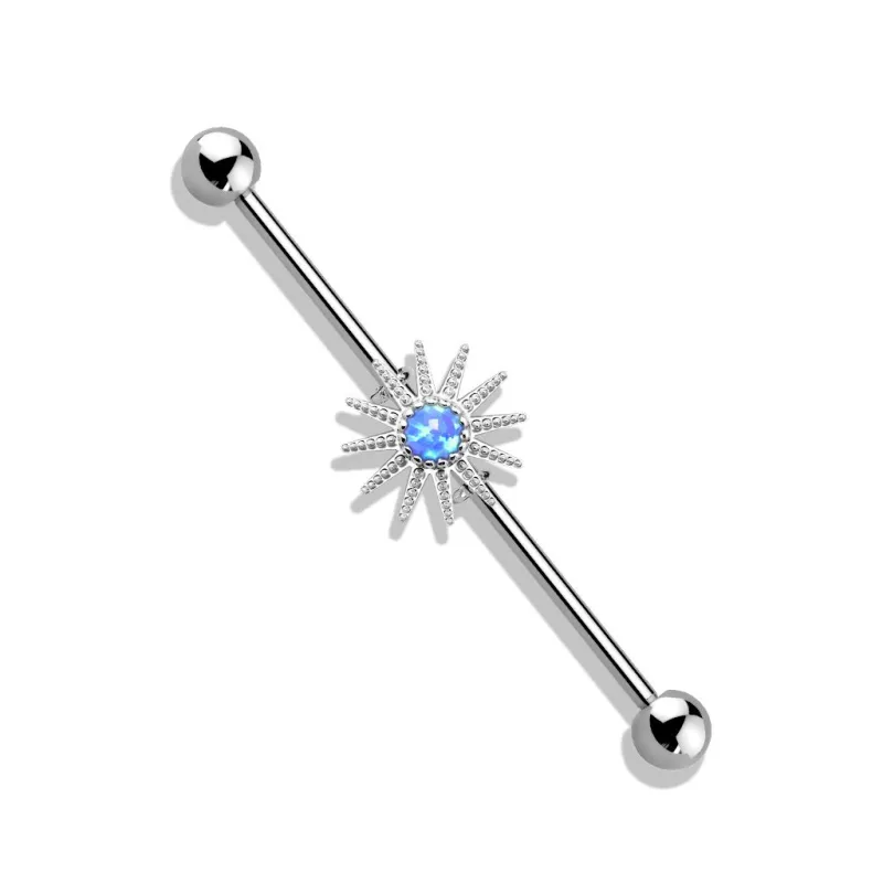 Piercing industriel oreille soleil opale bleue