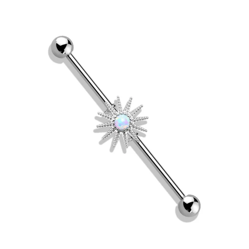 Piercing industriel oreille soleil opale blanche