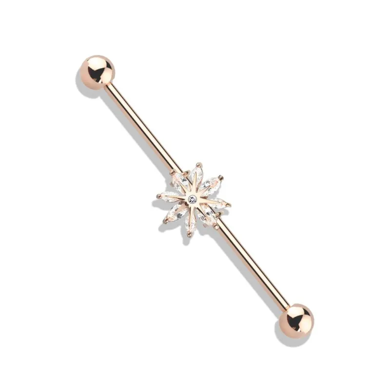 Piercing industriel oreille plaqué or rose flocon de neige