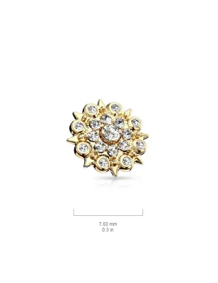 Piercing microdermal plaqué or filigrane floral pavé de strass