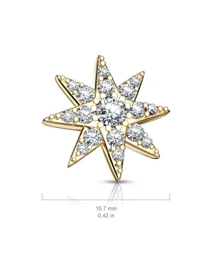 Piercing microdermal plaqué or étoile pavée de strass