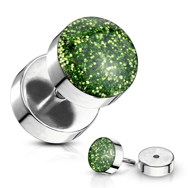 Piercing faux plug à paillettes vert