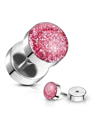 Piercing faux plug à paillettes rose