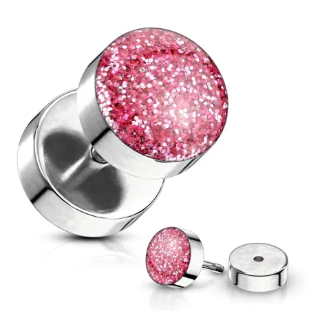 Piercing faux plug à paillettes rose