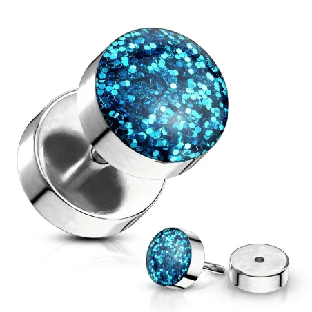 Piercing faux plug à paillettes turquoise