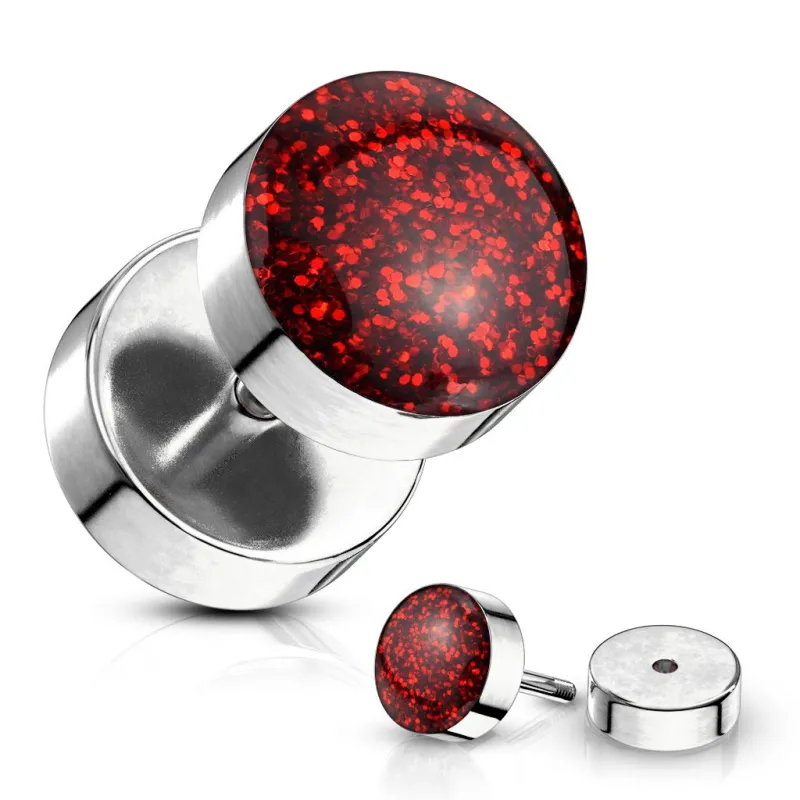 Piercing faux plug à paillettes rouge