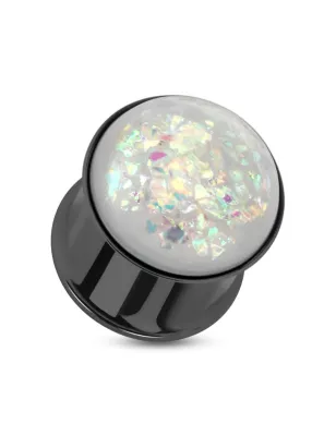 Piercing plug acier noir glitter opalescent