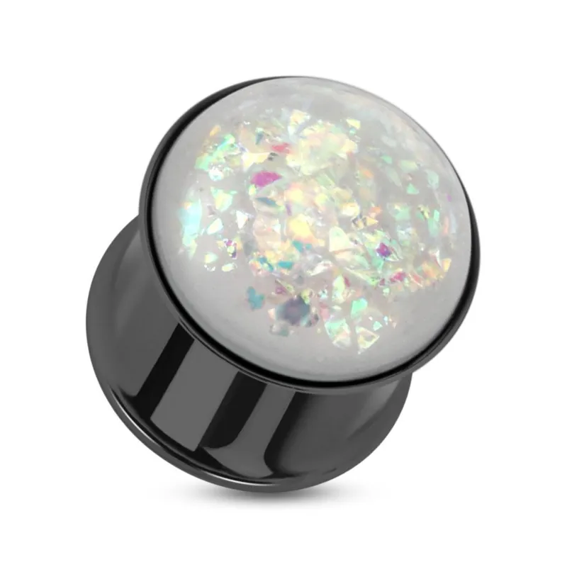 Piercing plug acier noir glitter opalescent