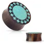 Piercing plug en bois de sono turquoise écrasée soleil tribal