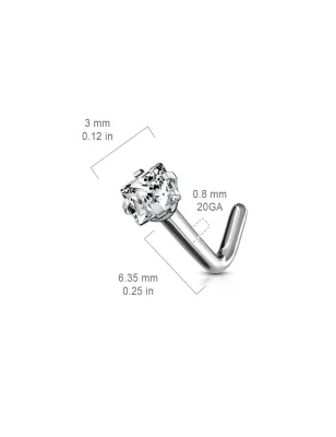 Piercing nez tige en L strass carré Titane G23