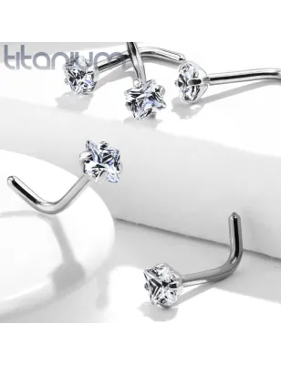 Piercing nez tige en L strass carré Titane G23