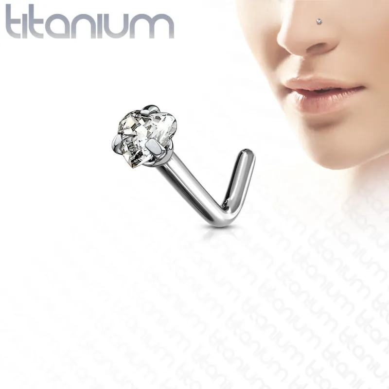 Piercing nez tige en L strass coeur Titane G23