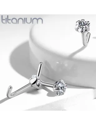 Piercing nez tige en L strass coeur Titane G23