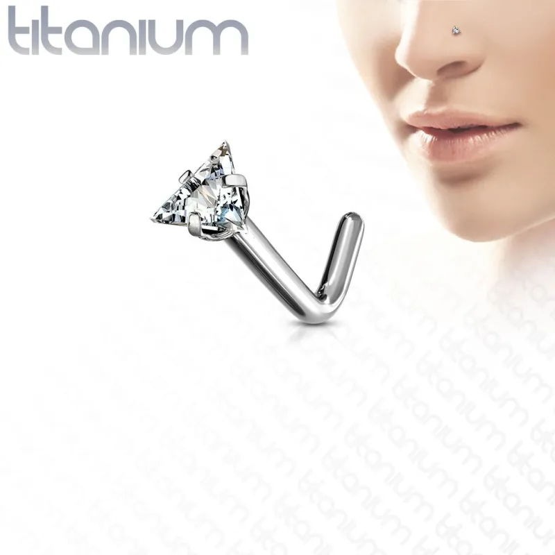 Piercing nez tige en L strass triangle Titane G23