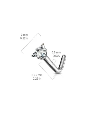 Piercing nez tige en L strass triangle Titane G23