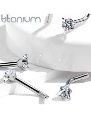 Piercing nez tige en L strass triangle Titane G23