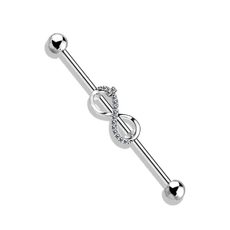 Piercing industriel oreille symbole infini pavé de strass