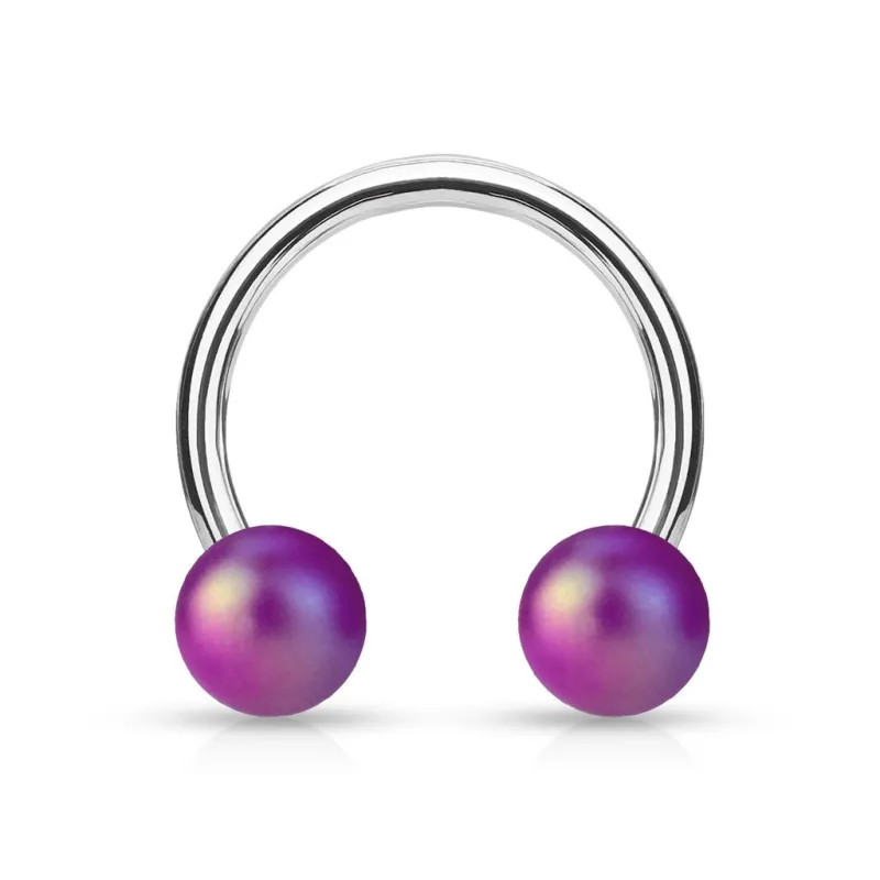 Piercing oreille fer à cheval boules perlées mat violet