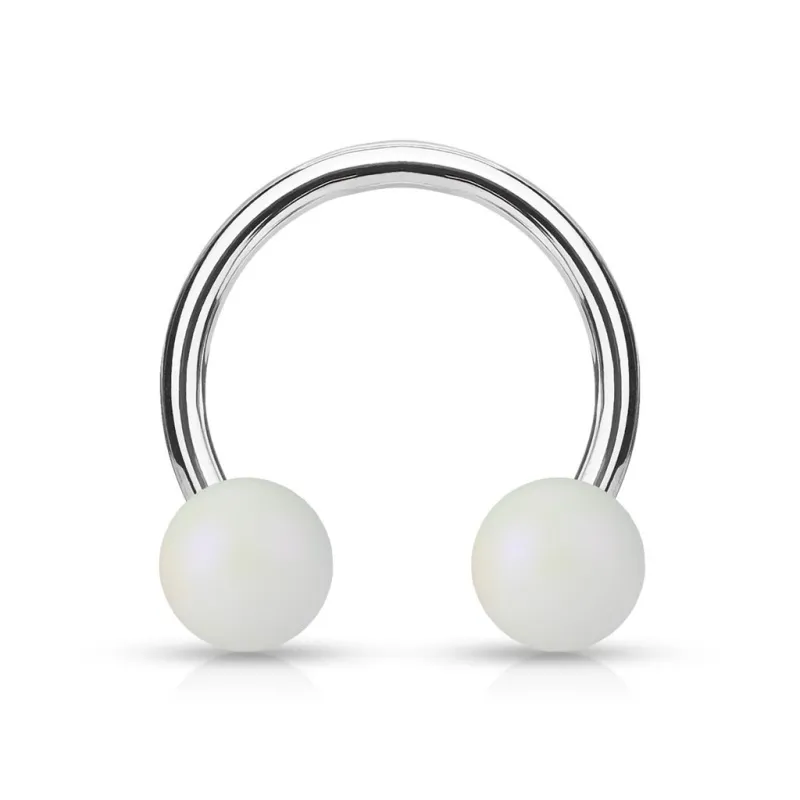 Piercing oreille fer à cheval boules perlées mat blanc